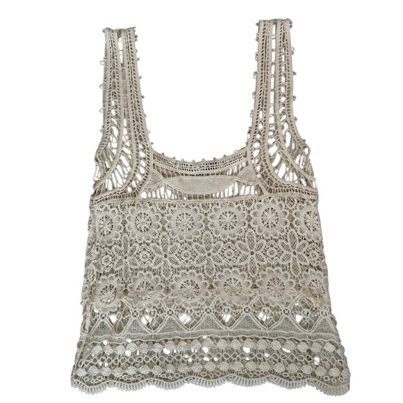 American Rag Womens Cream Crochet Tank Top Medium Boho‎ Festival Beach Cover Up - Picture 13 of 16